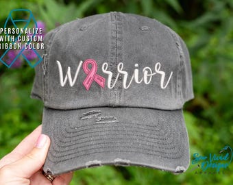 Cancer Warrior Hat, Cancer Awareness Custom Hat, Fight Cancer Baseball Cap, Cancer Fighter Ponytail Hat, Breast Cancer, ovarian cancer