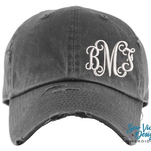 Monogram Hat Offset to Side | Personalized Hat | Ladies Monogram Hat | Monogrammed Cap | Vintage Distressed hat | Custom Embroidered Gift