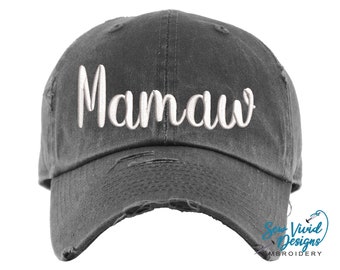 Mamaw Hat | Distressed Baseball Cap OR Ponytail Hat | Customize your text - Grandma, Mimi, Mamaw, Gigi ... | Gifts for Nana | Mimi Gift