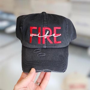 Fire Wife Hat | DISTRESSED Baseball Cap OR Ponytail Hat | Firewife, Firefighter wife, Fireman's Wife
