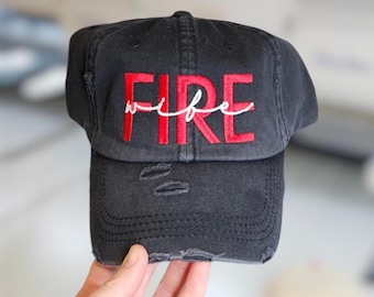Fire Wife Hat | DISTRESSED Baseball Cap OR Ponytail Hat | Firewife, Firefighter wife, Fireman's Wife