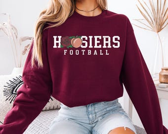 Hoosiers Rose and Peach Football Embroidered Sweater | Unisex Crewneck & Hooded Sweatshirt | Indiana College Text Sports Varsity