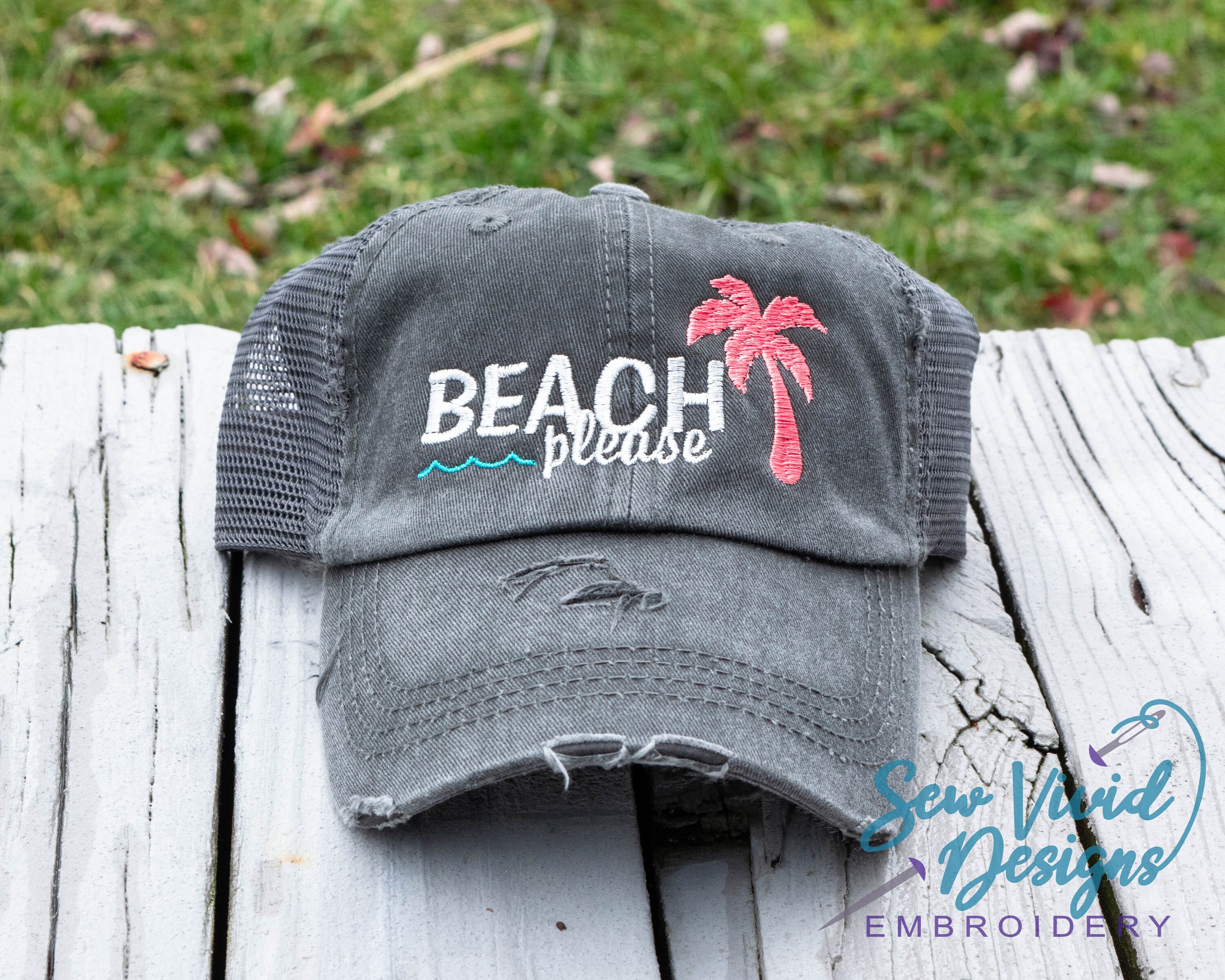 NWT! Cream & Aqua \'Beach Please\' Embroidered Cap! So cute! ? POPPY & PINE Seas The Day Hat – TheAllyCatWalk main image 2