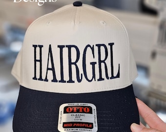 Custom Salon Hat - HAIRGRL, NAILGRL, SKINGRL | 5 Panel Two Tone Hat | Fashion Snapback Trendy Adjustable Hat | Barber Salon, Hairdresser Cap
