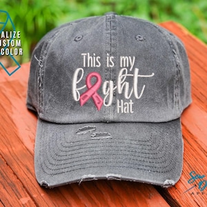 This is my Fight Hat | Distressed Baseball Cap OR Ponytail Hat | Breast Cancer Awareness | Pink Ribbon | Ovarian Teal Ribbon Hat | Chemo Hat