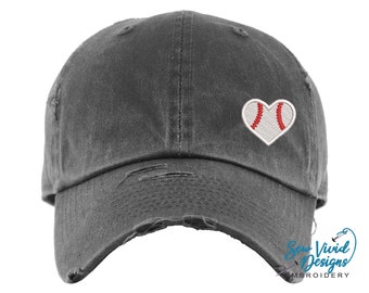 Baseball Heart Hat | Distressed Baseball Cap OR Ponytail Hat | Baseball Hat | Baseball Love | Baseball Mom | Baseball Gift | Coach Gifts