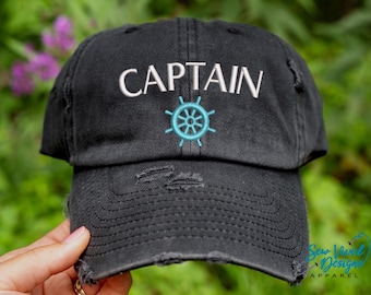 Captain Hat | First Mate OR Crew | Distressed Baseball Cap OR Ponytail Hat  | Boat Hat | Custom Boating Hat | Boat Life | Lake Life