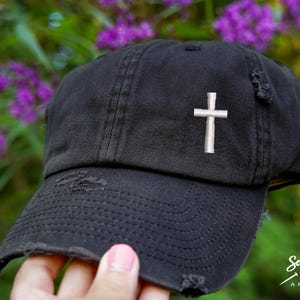 Cross Hat | DISTRESSED Baseball Cap OR Ponytail Hat | Custom Embroidered Christian Hat | Religious Hat | Faith Hat for Women