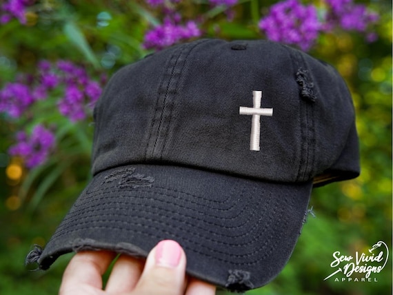 Cross Hat | DISTRESSED Baseball Cap OR Ponytail Hat | Custom Embroidered Christian Hat | Religious Hat | Faith Hat for Women