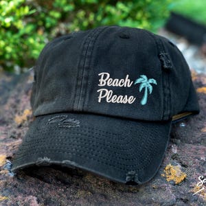 Beach Please Hat | Distressed Baseball Cap OR Ponytail Hat | Girls Trip Hats | Summer Vacation | Bachelorette Party | Spring Break Hat