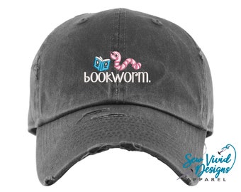 BookWorm | Distressed Baseball Cap OR Ponytail Hat | Reading Hat | Bookish Merch | Gift for Book Lovers | Book Themed Gifts | Book Club