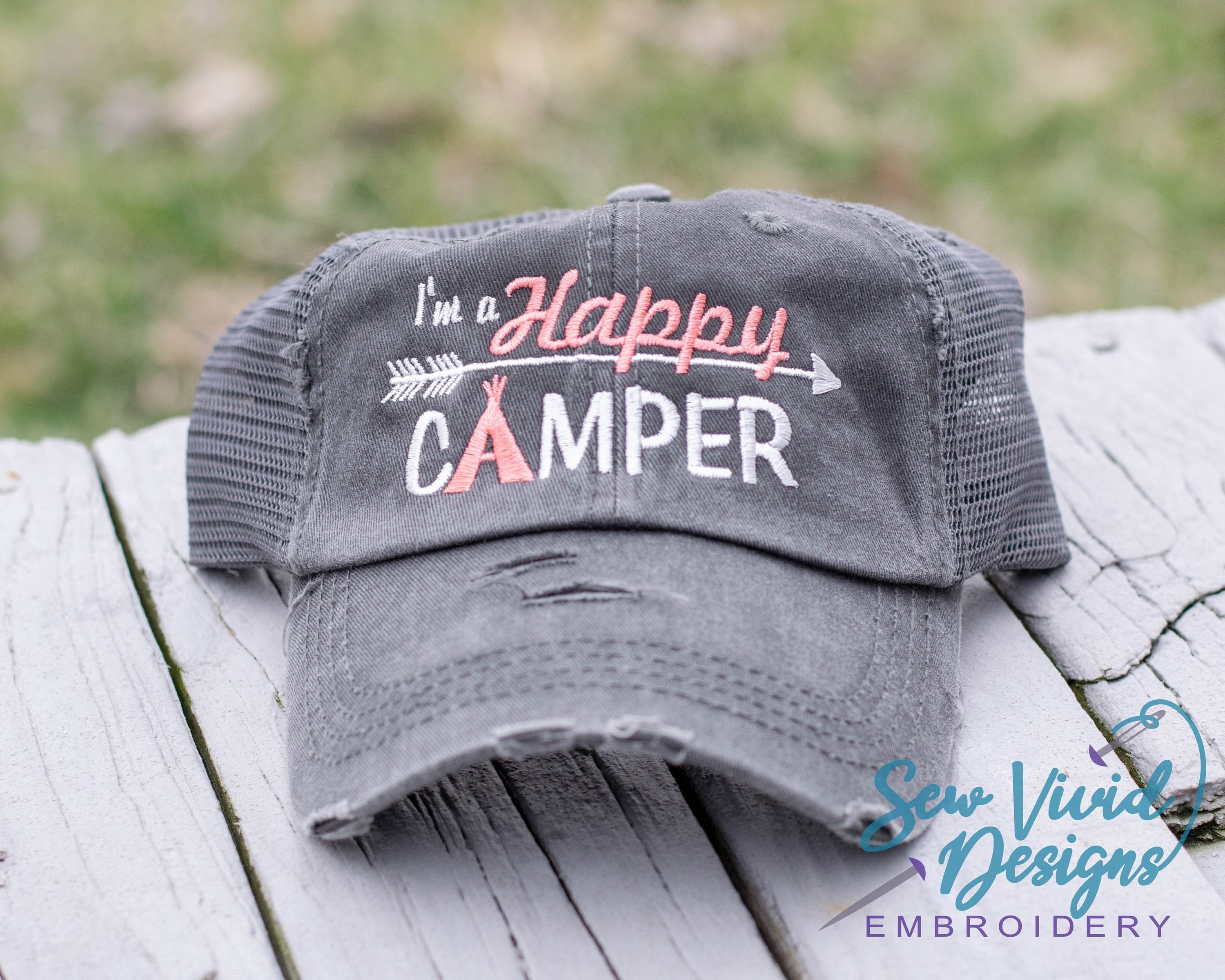 Aliner Camp Gear Navy Baseball Cap Happy Camper, Camping Gear, Night Lighting