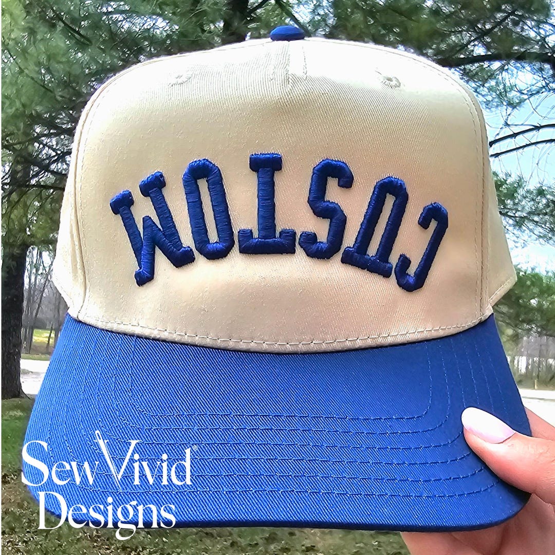 Custom Upside Down Text Hat 3D Puff Text | 5 Panel Two Tone Embroidered ...