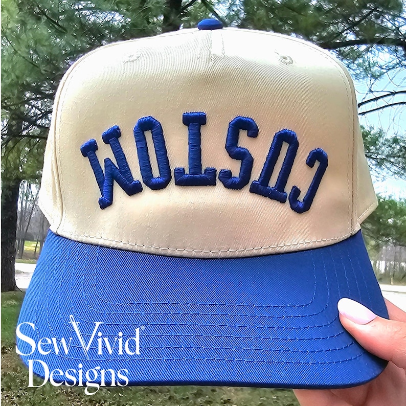 Custom Upside Down Text Hat 3D Puff Text | 5 Panel Two Tone Embroidered Hat | Snapback Trendy Hat, Rally Baseball Cap, Personalized Hat Game Royal/Natural