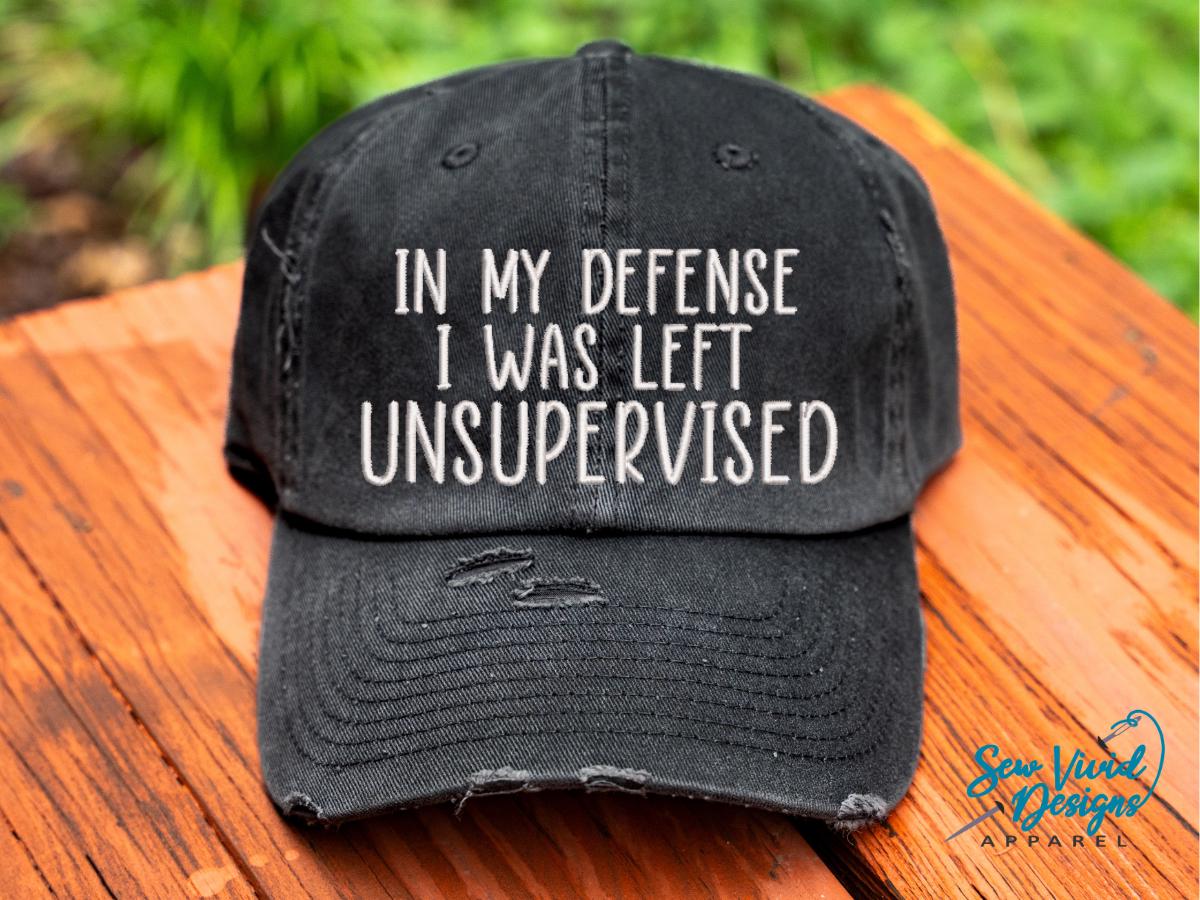 En mi defensa me dejaron sin supervisión Gorra / Gorra de béisbol desgastada o gorra de cola de caballo / Regalo para mejores amigos / Gorra con frases sarcásticas divertidas