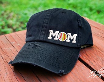 Ball Mom Hat | Distressed Baseball Cap OR Ponytail Hat | Custom Colors | Baseball Mom Gifts | Softball Mom Ball Cap | Sports Mom Hats
