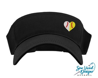 Half Baseball Softball Heart Visor | Custom Embroidered Sun Visor | Baseball Mom | Softball Mom Hat | Ball Mom | Sports Mama