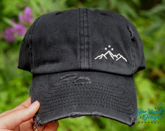Mountains with Stars Hat | Distressed Baseball Cap OR Ponytail Hat | Velaris City of Starlight | Night Court | To the Stars who Listen