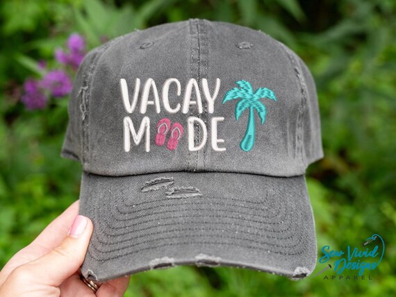 New Custom Designed White Distressed Baseball Hat with Embroidered Flip Flops Beach Hair Don main image 2
