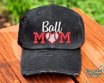 Ball Mom Hat | Distressed Baseball Cap OR Ponytail Hat | Custom Colors | Baseball Mom Hat | Sports Mom Hats | Baseball Mama Ball Cap