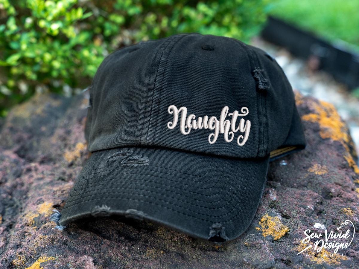 Naughty Hat (Offset) | Distressed Baseball Cap OR Ponytail