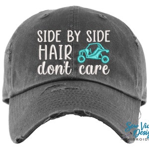 Side by Side Hair Don't Care Hat Distressed Baseball Cap OR Ponytail Hat UTV Riding Mudding Accessories SXS Hats Offroading Hats image 1