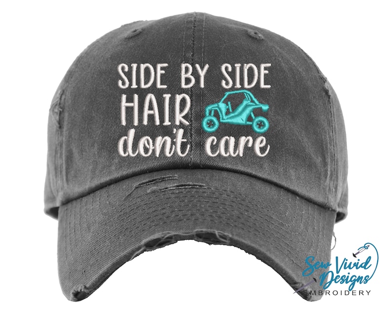 Side by Side Hair Don't Care Hat Distressed Baseball Cap OR Ponytail Hat UTV Riding Mudding Accessories SXS Hats Offroading Hats image 1