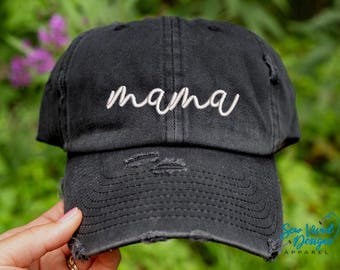 mama Hat | Distressed Baseball Cap OR Ponytail Hat | Gifts for Mom | Mom Life | Personalized Embroidered | Hats for Moms | New Mom Gift