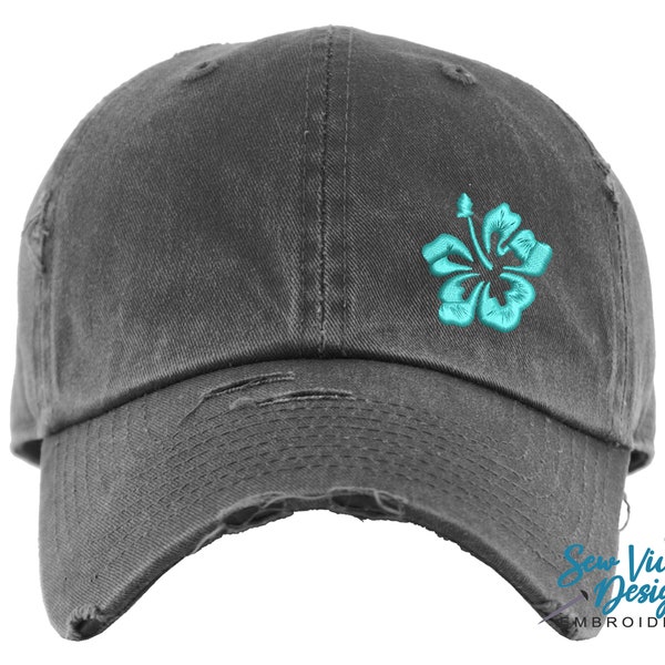 Hibiscus Flower Hat | Distressed Baseball Cap OR Ponytail Hat | Aloha Hibiscus Flower Hat | Hawaiian Vacation Hat | Hawaii Hats | Beach Hat