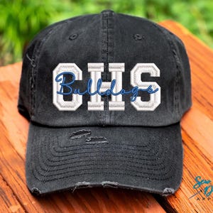 Custom School Initials & Mascot Hat | Distressed Baseball Cap OR Ponytail Hat | Sports Mom Hats | Personalized School Gear | Teacher Gift