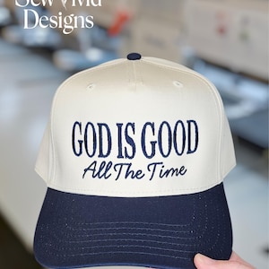 God Is Good All The Time Hat | 5 Panel Two Tone Hat | Snapback Trendy Hat | Christian Hat | Religious Hat | Faith Hat for Women Navy/Natural