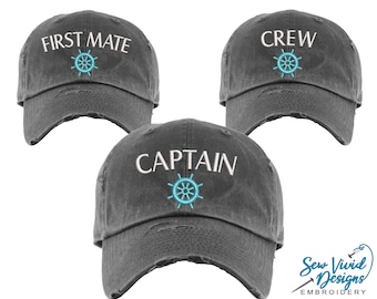 Captain Hat | First Mate OR Crew | Distressed Baseball Cap OR Ponytail Hat  | Boat Hat | Custom Boating Hat | Boat Life | Lake Life