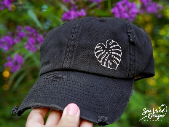 Monstera Leaf Hat | Distressed Baseball Cap OR Ponytail Hat | Gift for Plant Mom | Plant Lover Gifts | Crazy Plant Lady | Monstera Hat