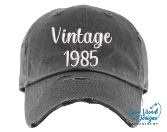 Vintage Birth Year Hat | Distressed Baseball Cap OR Ponytail Hat | Birthday Hat | Vintage Year | 40th Birthday | 50th Birthday | 30th Bday