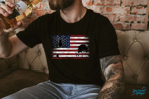 Camicia con bandiera americana da caccia T shirt unisex