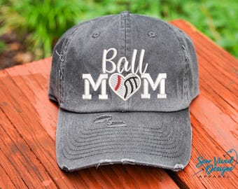 Ball Mom Hat | Distressed Baseball Cap OR Ponytail Hat | Custom Colors | Baseball Mom Gifts | Volleyball Mom Ball Cap | Sports Mom Hats