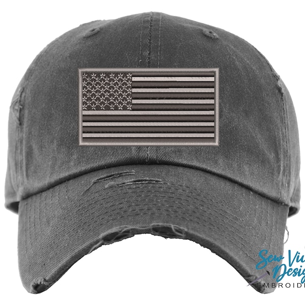 Grey Military American Flag Hat - Distressed Baseball Cap OR Ponytail Hat | Military Flag Hat | Stars and Stripes | 'Merica