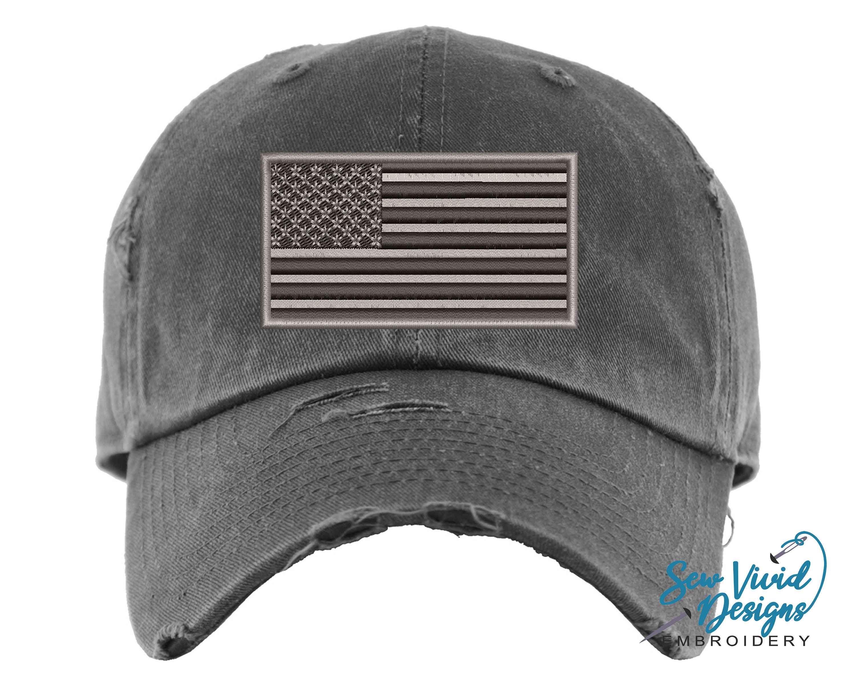 Grey Military American Flag Hat Distressed Baseball Cap OR Ponytail Hat  Military Flag Hat Stars and Stripes 'merica 