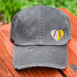 Half Softball and Baseball Hat | Distressed Baseball Cap OR Ponytail Hat | Ball Mom | Softball Mom Hat | Baseball Mom | Baseball/Softball