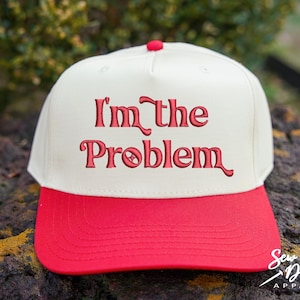 I'm The Problem Hat | 5 Panel Two Tone Hat | Snapback Trendy Hat | Sarcastic Hat | Funny Women's Trucker Hat | Country Music Fan Gifts Red/Natural
