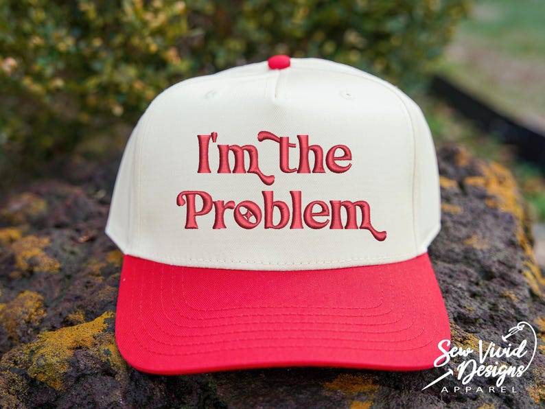 I'm The Problem Hat | 5 Panel Two Tone Hat | Snapback Trendy Hat | Sarcastic Hat | Funny Women's Trucker Hat | Country Music Fan Gifts Red/Natural