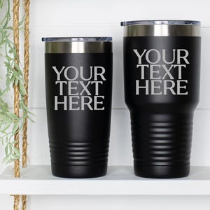 Vaso de 20 oz y 30 oz con texto personalizado grabado a láser / Agregue su logotipo personalizado / Acero inoxidable aislado de doble pared con revestimiento en polvo / Taza personalizada
