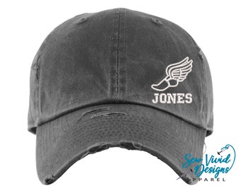 Track Shoe Custom Name Hat | Distressed Baseball Ponytail hat | Track Mom Hat | Track and Field Gifts | Cross Country