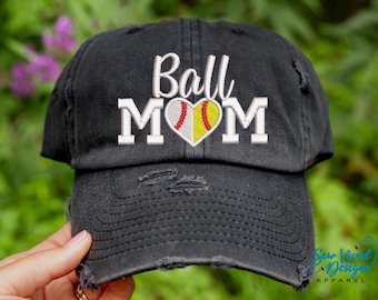 Ball Mom Hat | Distressed Baseball Cap OR Ponytail Hat | Custom Colors | Baseball Mom Gifts | Softball Mom Ball Cap | Sports Mom Hats