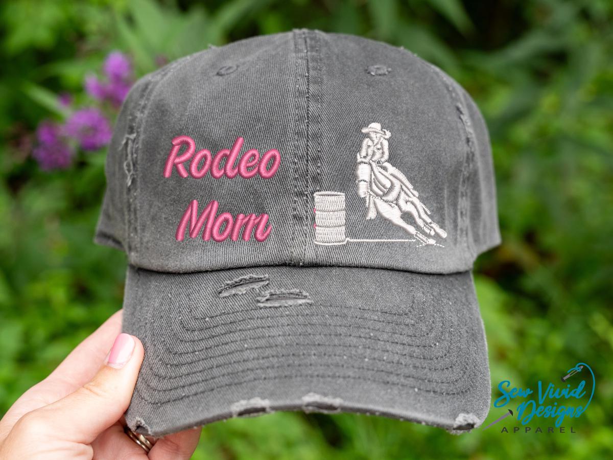 Rodeo Mom Hat With Barrel Racer | Distressed Baseball Cap OR Ponytail ...