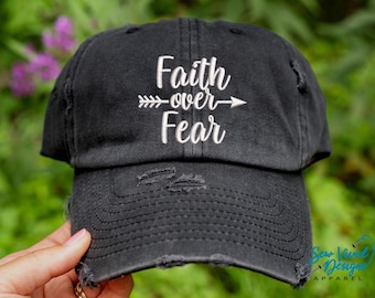 Faith Over Fear Hat | Distressed Baseball Cap OR Ponytail  display picture 3