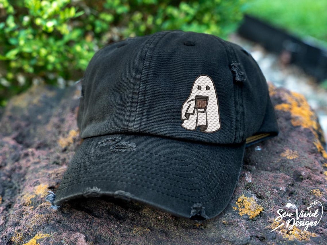 Ghost Coffee Hat | Distressed Baseball Cap OR Ponytail Hat | Autumn Hat ...