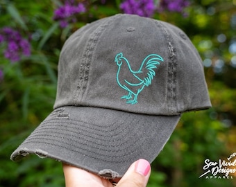 Rooster Hat | Distressed Baseball Cap OR Ponytail Hat | Custom Farm Animal Hat | Chicken Lover Gift | Chicken Coop Hat | Chicken Gifts