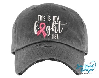 This is my Fight Hat | Distressed Baseball Cap OR Ponytail Hat | Breast Cancer Awareness | Pink Ribbon | Ovarian Teal Ribbon Hat | Chemo Hat