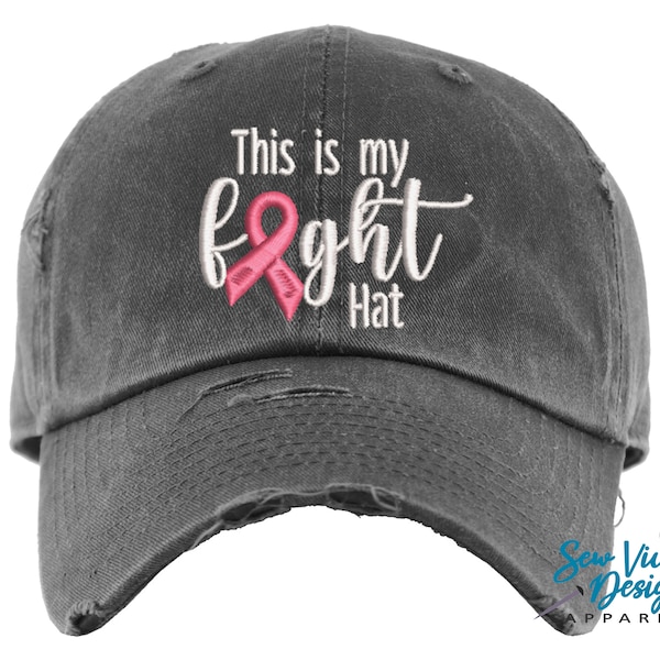This is my Fight Hat | Distressed Baseball Cap OR Ponytail Hat | Breast Cancer Awareness | Pink Ribbon | Ovarian Teal Ribbon Hat | Chemo Hat